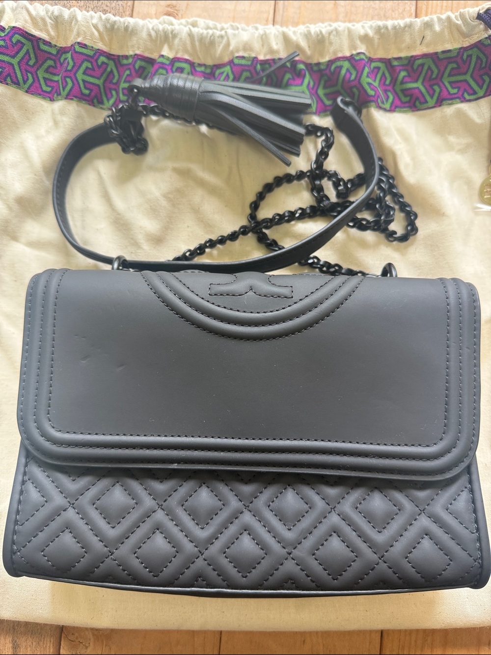 Tory Burch Black Quilted Crossbody with Tassel NWOT